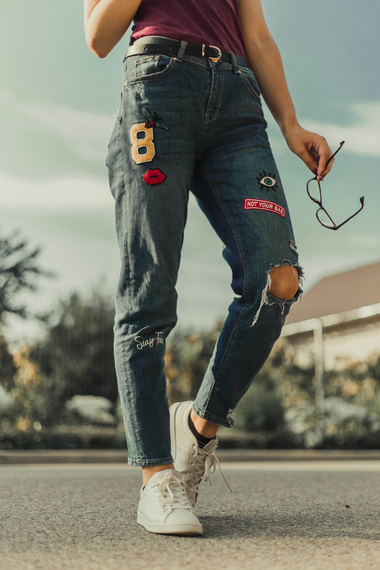 Straight leg denim jeans detail