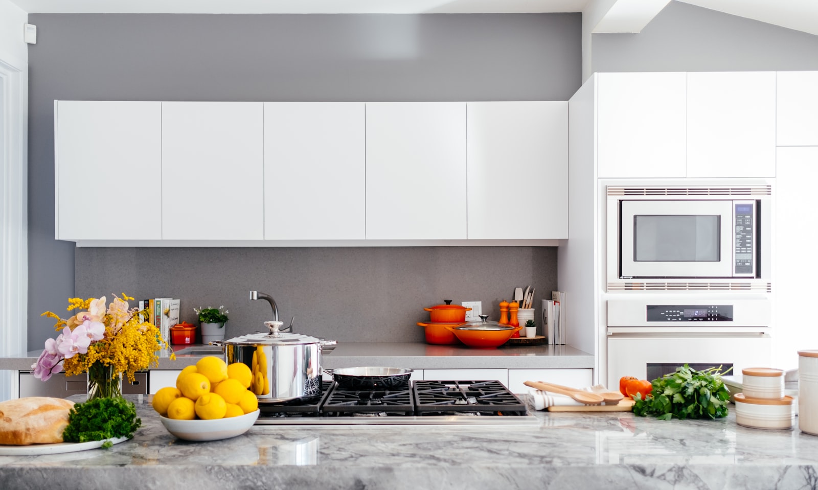 Modern kitchen with non-stick cookware